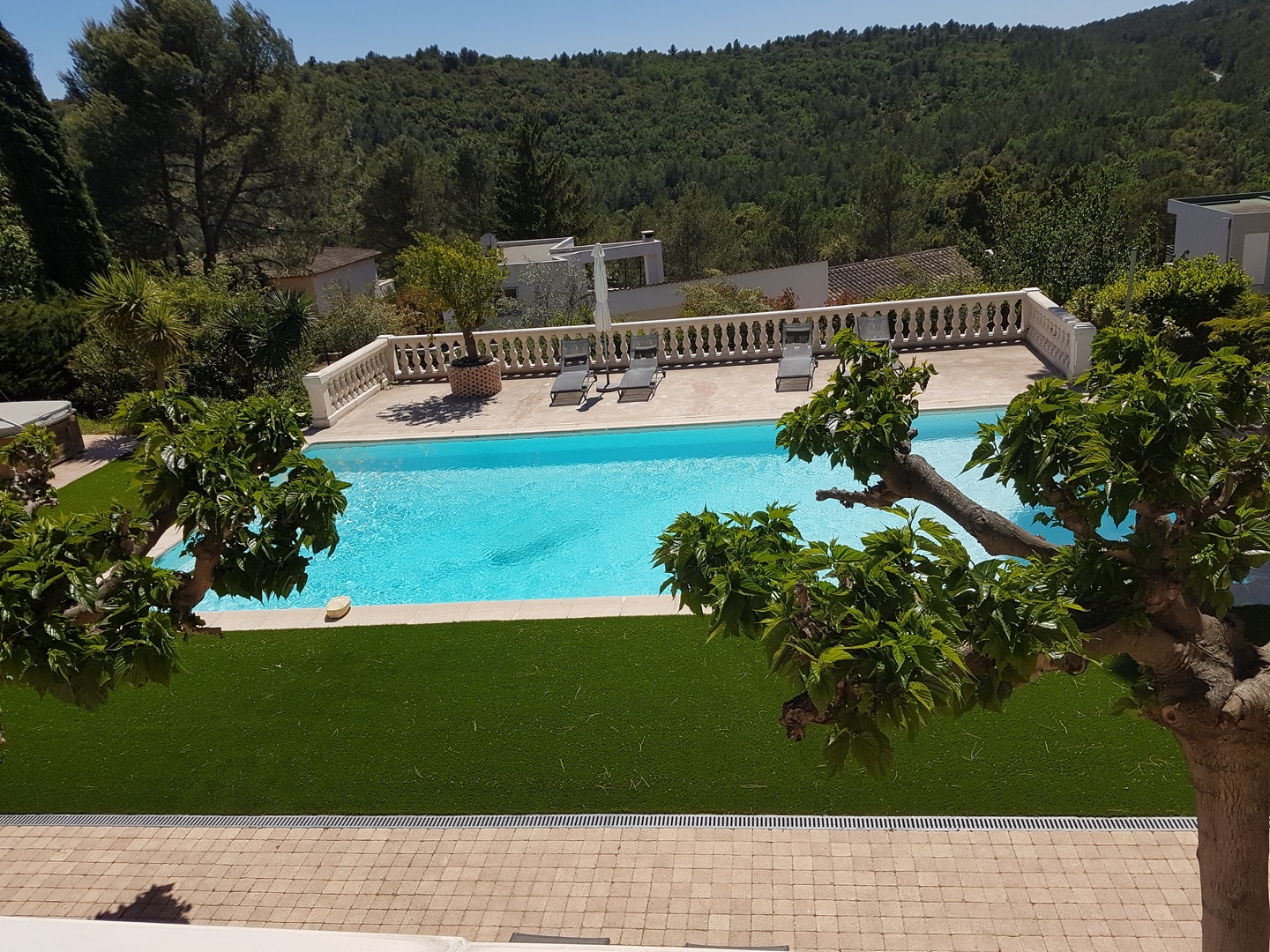 Gazon synthétique pour piscine à mémoire de forme prince à Valbonne, Alpes Maritimes, 06